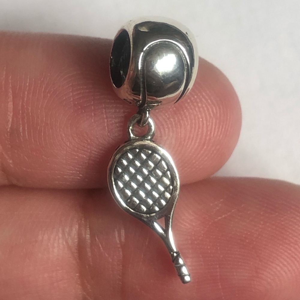 Tennis Ball & Racket Dangle Sterling Silver Charm